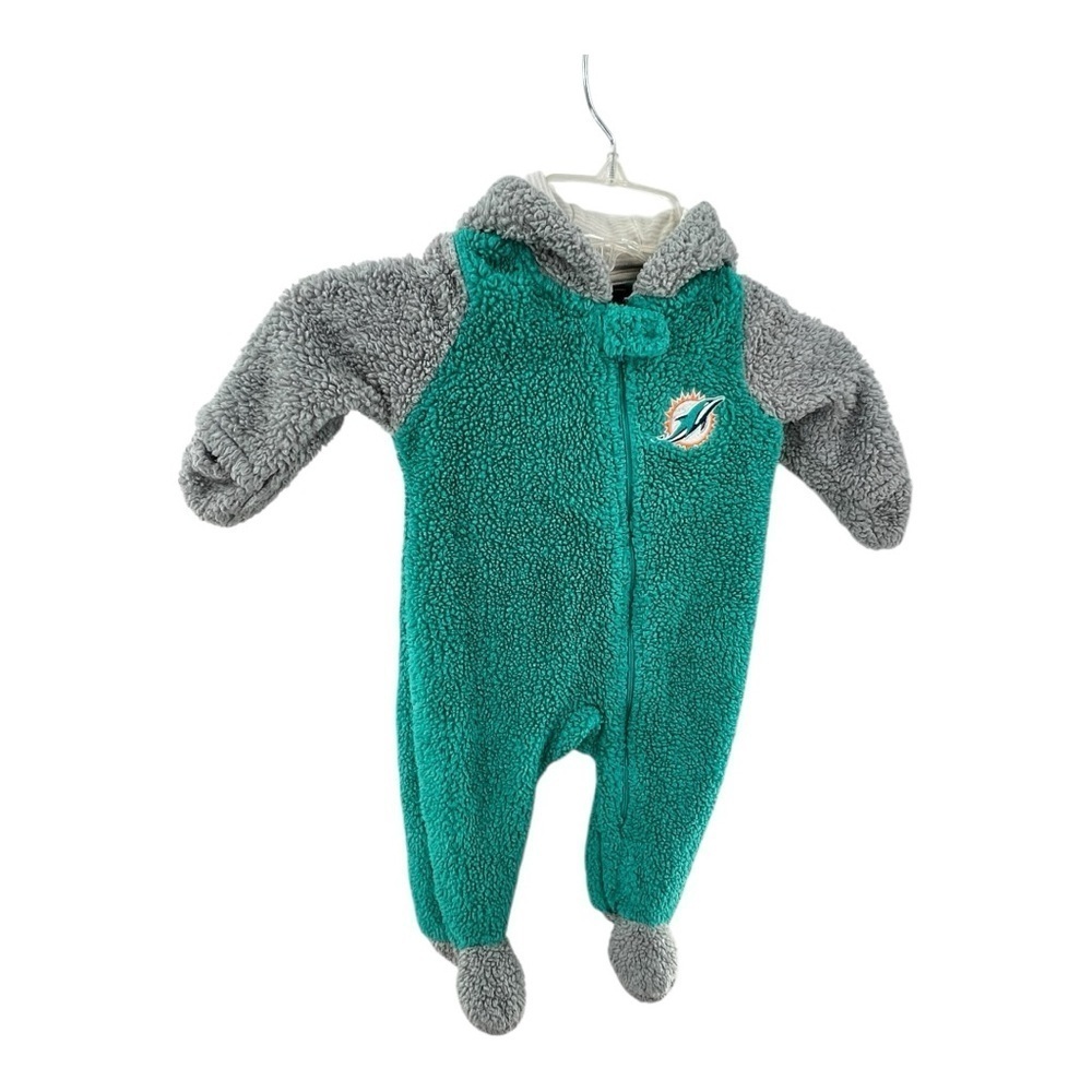 Infant Aqua/Gray NFL Miami Dolphins Game Nap Teddy Fleece Full-Zip Sleeper
